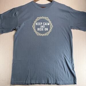 nwot KEEP CALM AND RIDE ON Amadora Sport T-Shirt L Men's Blue Soft Cotton